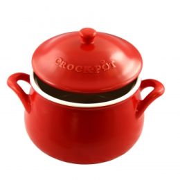Crock Pot Artisan 5 Quart Ceramic Bean Pot with Lid and Handles in Red