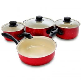 Gibson Home Holdrege 7 piece Nonstick Cookware Set in Red with White Speckle