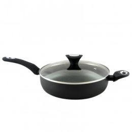 Oster Cuisine Allston 4.5 Quart Aluminum Saute Pan with Lid in Black