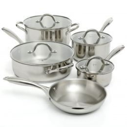 Oster Cuisine Saunders 9 Piece Cookware Set in Silver Mirror Polish