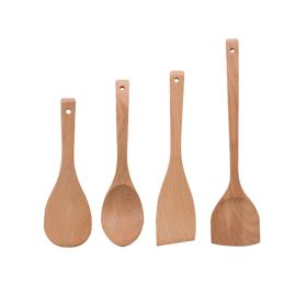 Wooden Kitchen Tools Cooking Utensils Set, 2 Spatulas+Rice Spoon+Soup Ladle