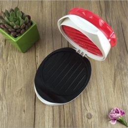 Non-Stick Handheld Burger Press Patty Maker Adjustable Hamburger Meat Press Burger Mold Kitchen Gadget Tool Portable Homemade Burger Presser - red