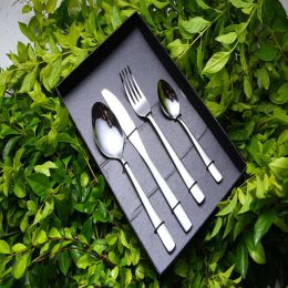 4 Piece Flatware Set Silverware Stainless Steel Including Fork Spoons Knife Cutlery with Gift Box - 4-PC