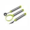 3 in 1 Melon Baller Scoop + Fruit Peeler + Carving Knife for Fruits Ice Cream Cookie Dough Butter Stainless Steel Kitchen Gadget Tool - green