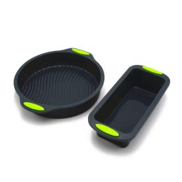 Silicone Mold 2 PC Food Grade Silicone Baking Pan Loaf Bread Pan and Round Cake Pan Non-Stick Pan Microwave Oven Dishwasher Safe - black