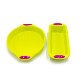 Silicone Mold 2 PC Food Grade Silicone Baking Pan Loaf Bread Pan and Round Cake Pan Non-Stick Pan Microwave Oven Dishwasher Safe - green