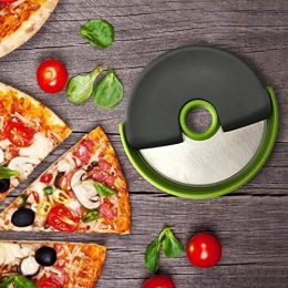 Pizza Cutter Wheel with Sharp Blade Pizza Slicer Comfortable and Safety Rubber Guard Easy to Cut and Clean Pizza Roller Blade - green