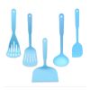 Cooking Utensil Set of 5 Non Stick & Heat Resistant Nylon Multipurpose Includes Slotted Turner Fish Spatulas Serving Spoon Spatulas and Musher - blue