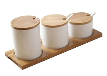 Set of 3 Ceramics Condiment Pots Creative Condiment Bottles Condiment Box B(D0101HXPF5A)