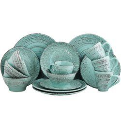 Elama Malibu Waves 16-Piece Dinnerware Set in Turquoise - ELM-MALIBU-WAVES