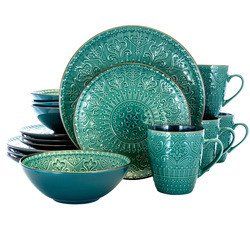 Elama Sea Foam Mozaic 16 Piece Luxurious Stoneware Dinnerware with Complete Setting for 4 - EL-SEAFOAMMOZAIC