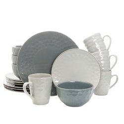 Elama Tahitian Pearl 16 Piece Stoneware Dinnerware Set in Slate and Stone Pearl - EL-TAHITIANPEARL