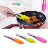 Silicone Cooking Salad Stainless Steel Handle Serving BBQ Tongs Kitchen Utensil(D0102HHQDM7)