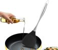 Non-Stick Silicone Spatula Turner Flexible with Stainless Steel Handle Versatile Heat Resistant Cooking Baking and Mixing Kitchen Utensil - black