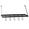 Square Grid Wall Mounted Pot And Pan Organizer Shelf With 15 Hooks(D0102HHVAJY)