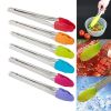 Silicone Cooking Salad Stainless Steel Handle Serving BBQ Tongs Kitchen Utensil(D0102HHQDM7)