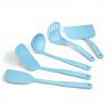 Cooking Utensil Set of 5 Non Stick & Heat Resistant Nylon Multipurpose Includes Slotted Turner Fish Spatulas Serving Spoon Spatulas and Musher - blue