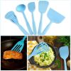 Cooking Utensil Set of 5 Non Stick & Heat Resistant Nylon Multipurpose Includes Slotted Turner Fish Spatulas Serving Spoon Spatulas and Musher - blue