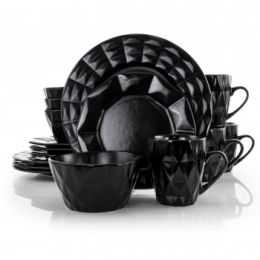 Elama Retro Chic 16-Piece Glazed Dinnerware Set in Black