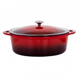 MegaChef 7 Quarts Oval Enameled Cast Iron Casserole in Red